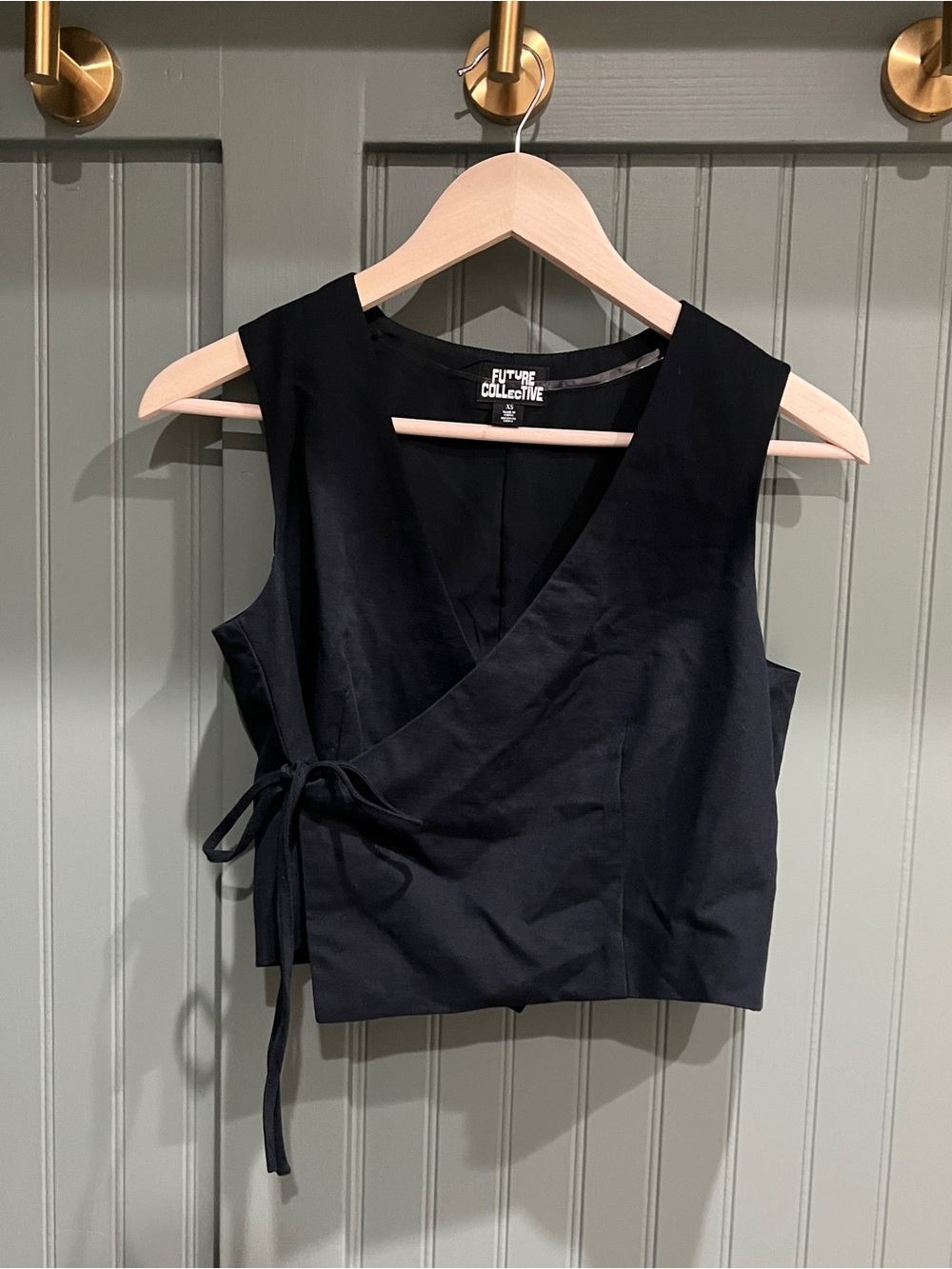 Future Collective Black Wrap Crop Top with Side Tie